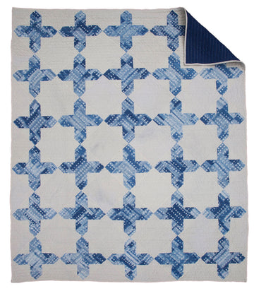 quilt with shibori dyed fabrics, hand-dyed cotton using natural indigo 